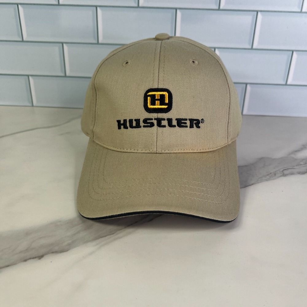 HUSTLER Mowers Lawn Care Cap Hat Beige Hook Loop Moss Bluff Mower Sales - Picture 1 of 11